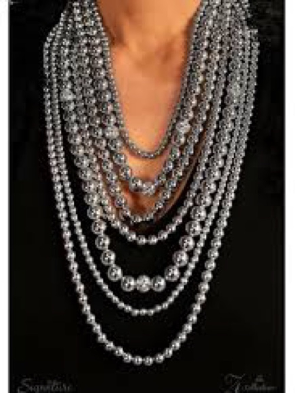 Multi-Strand Silver Beaded Statement Necklace - Women Jewelry